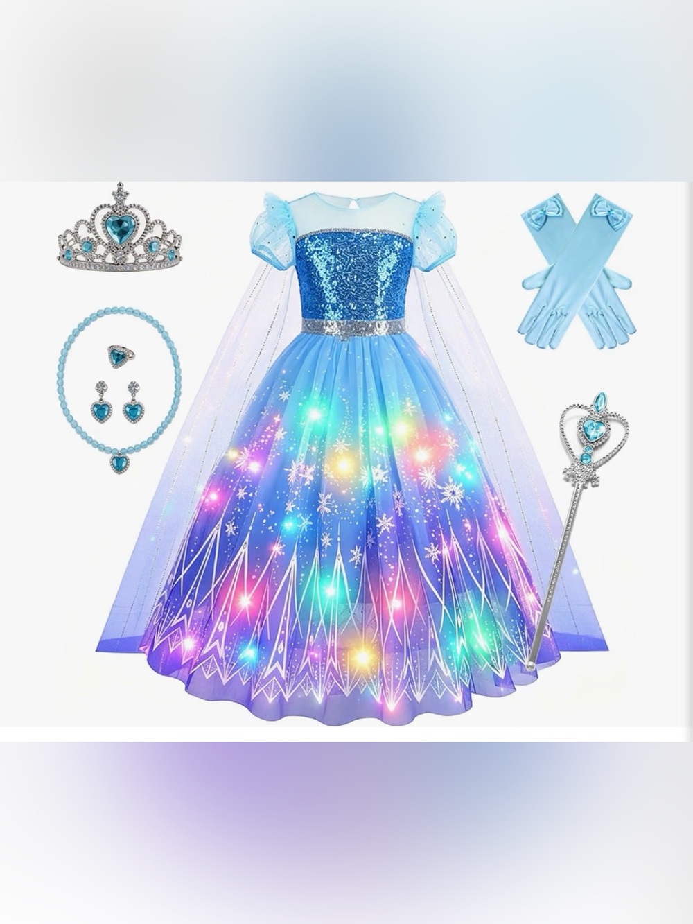 Light-Up Blue Princess Costume Dress with Accessories NEW size 5-6